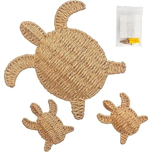 JunSenx Hand Woven Turtle Wall Decoration - Set of 3 (1 Large, 2 Small) ​，bathroom coastal room wall decor beach theme