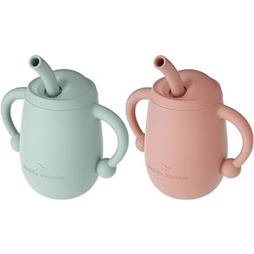Cuddle Campus Pack of 2 Silicone Baby Training Cup, Shatterproof Toddler Sippy Cups with Straw, Open Cup for Baby, 6+ Months 4 Oz