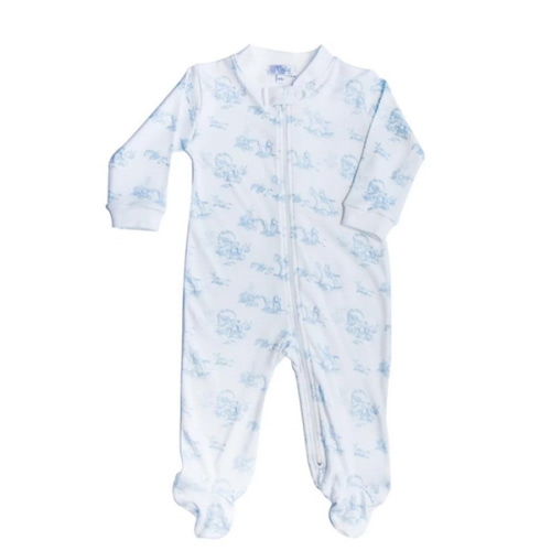 Blue Toile Zipper Footie, 9M, Monogrammed “leo”
