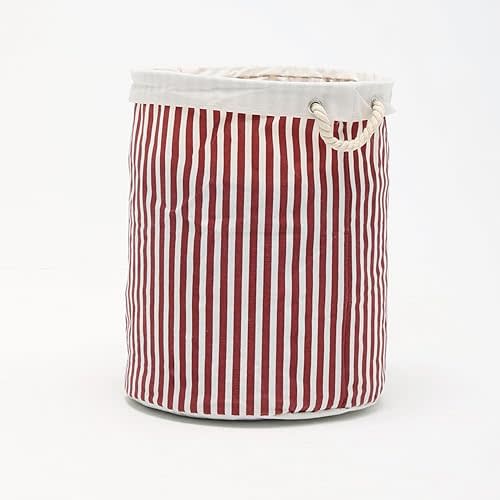 Large Storage Laundry Hamper Basket 62L with Handles, Waterproof, Freestanding, Collapsible Laundry Hamper, Classic Stripes Pattern, Red Color-Dirty Clothes Toy Organizer Bins
