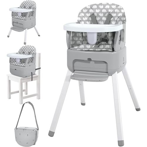4 in 1 Portable Baby Highchair Convertible Highchair for Babies and Toddlers - Foldable Carry Small Box, High Chair, Infant Booster Seat, Dining Chair, Easy to Carry and Store (Grey)
