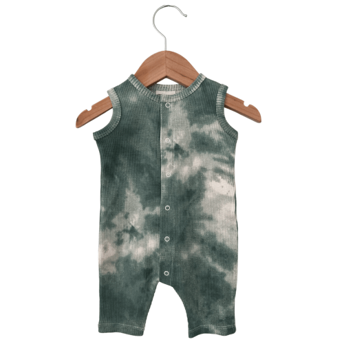 Organic Waffle Easy Romper, Matcha Tie Dye