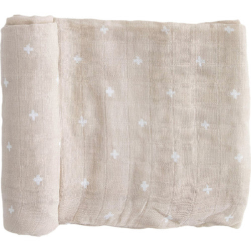 Cotton Muslin Swaddle Blanket, Taupe Cross - Little Unicorn | Maisonette
