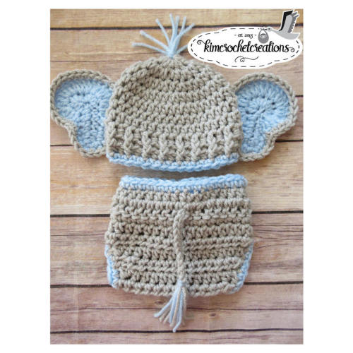 Elephant Crochet BOY Hat, Diaper Cover w/ Tail, Animal hat, Photo Props, Shower Gift, Preemie, Newborn to 12 mo, bringing home baby boy