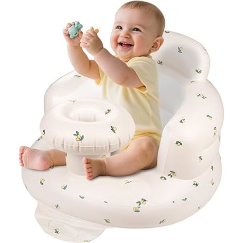 Inflatable Baby Seat with Tray, Comfortable Sit Me Up Floor Seat for Baby Learning to Sit, Portable Built in Air Pump Back Support Blow Up Infant Floor Chair for Babies 3 Months (Olive)