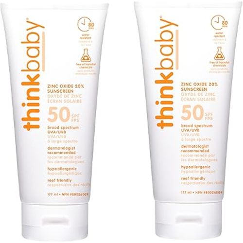Thinkbaby Safe Sunscreen SPF 50+ - 6oz Family Size (2-Pack)