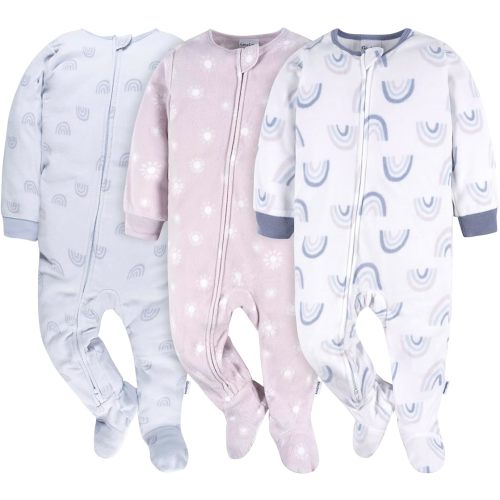 Gerber Baby Girls' Flame Resistant Fleece Footed Pajamas 3-Pack