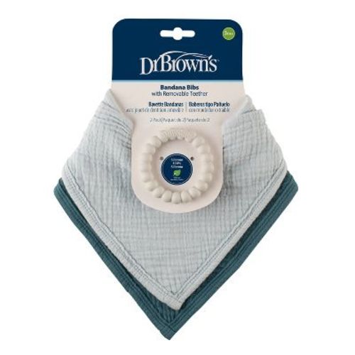Dr. Brown's Muslin Bandana Bibs With Flexees Beaded Teether Ring - 2pk - Blue