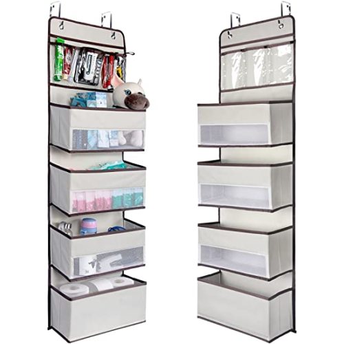 NesTidy Over The Door Organizer Storage, Wall Mount Hanging Organizer with 4 Large Capacity Pocket Organizers and 3 Small Pockets for Baby Essentials, Toys, Cosmetics, and Sundries (Beige, 1 Pack)