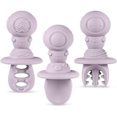 Haakaa Astronaut Beginner Silicone Cutlery Set – Toddler Spoons Self Feeding 6+Months, Baby Led Weaning Supplies, Easy Grip Toddler Utensils, Baby Feeding Essentials