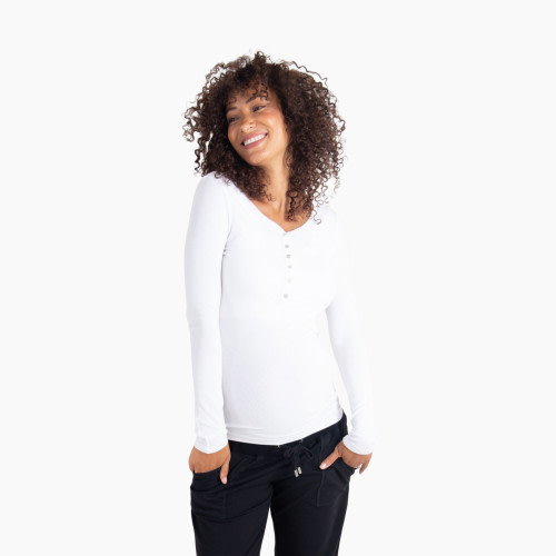Ingrid and Isabel Long Sleeve Rib Henley - White, S
