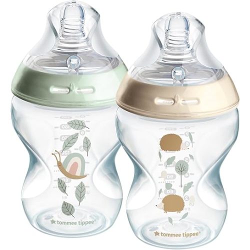 Tommee Tippee Baby Bottles, Natural Start Anti-Colic Baby Bottle with Slow Flow Breast-Like Teat, 260ml, 0m+, Self-Sterilising, Baby Feeding Essentials, Pink & Blue, Pack of 2