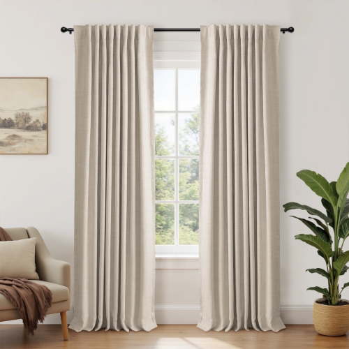 100% Blackout Curtains for Bedroom,Set of 2 Panels,84inch Length Faux Linen Thermal Insulated Back Tab Drapes with Room Darkening,50"Wx84"L,Oatmeal