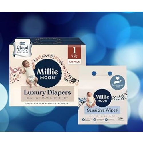 Luxury Moon Disposable Diapers and Wipes Babyshower Gift Idea, Vegan, 324 Count