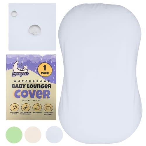 Snugglekid 100% Waterproof Baby Lounger Cover - 2-Ply Organic Cotton Slipcovers - Machine Washable - Gray
