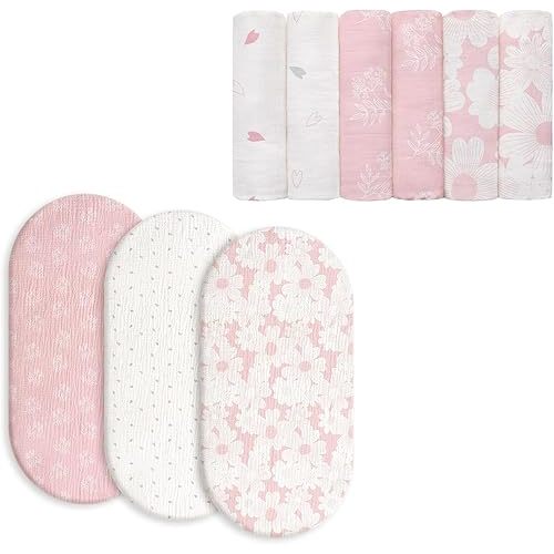Gllquen Baby Muslin Bassinet Sheets 3 Pack & Receiving Blanket Boy Cotton Muslin Swaddle Blankets