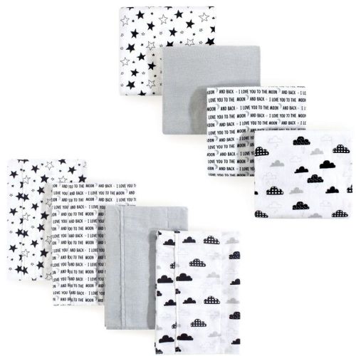 Hudson Baby Unisex Baby Cotton Flannel Burp Cloths And Receiving Blankets, 8-piece, Moon And Back, One Size