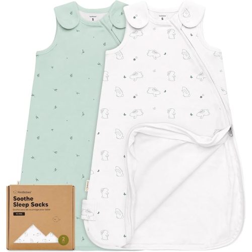 2-Pack Organic Baby Sleep Sacks, 100% Cotton 0.5TOG (Bunnies, 0-6M)
