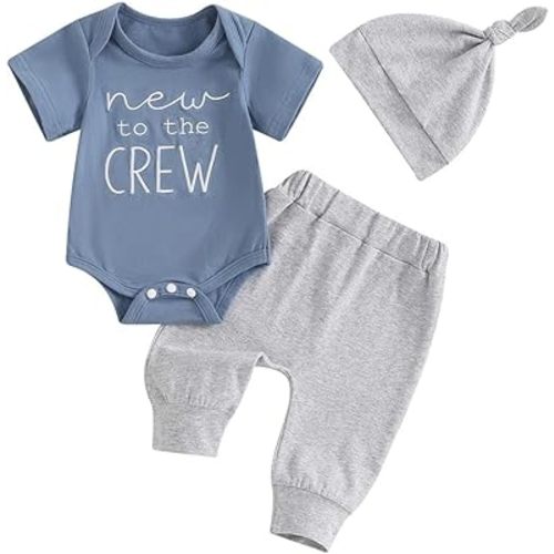 Twopumpkin Newborn Baby Boy Girl Clothes Outfits Short Sleeve Romper Bodysuit Cotton Pants and Hat Coming Home Outfit