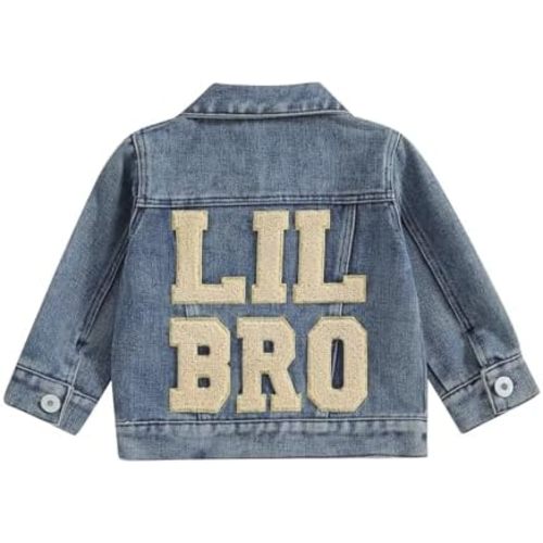 VISGOGO Toddler Baby Girl Jacket Big Lil Sister/Brother Letter Embroidery Jean Long Sleeve Cardigan Button Denim Coat