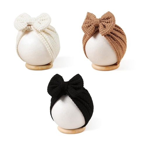3 Pack Velvet Baby Turban Hats with Bow, Stretchy Baby Head Cover Beanies for Newborn, Toddler, Infant Head Wraps