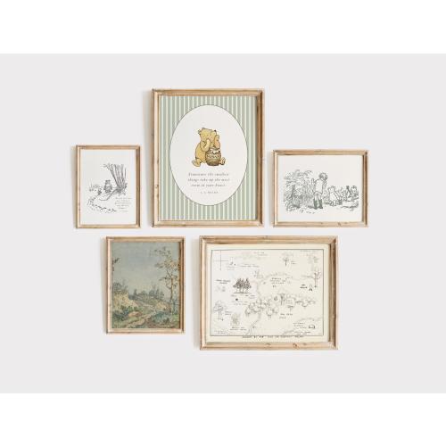 Classic Winnie The Pooh Gallery Wall, Pooh Bear Nursery Art, Sage Green Kid&#39;s Room Decor, Neutral Baby Boy Girl Room, Vintage Landscape