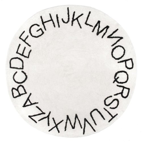 Fayte Round Kids Alphabet Cotton Machine Washable Ivory Area Rug
