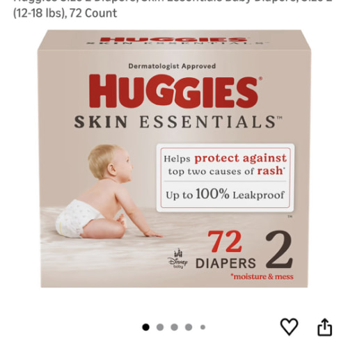 Huggies Size 2 Diapers, Skin Essentials Baby Diapers, Size 2 (12-18 lbs), 74 Count, Packaging May Vary
