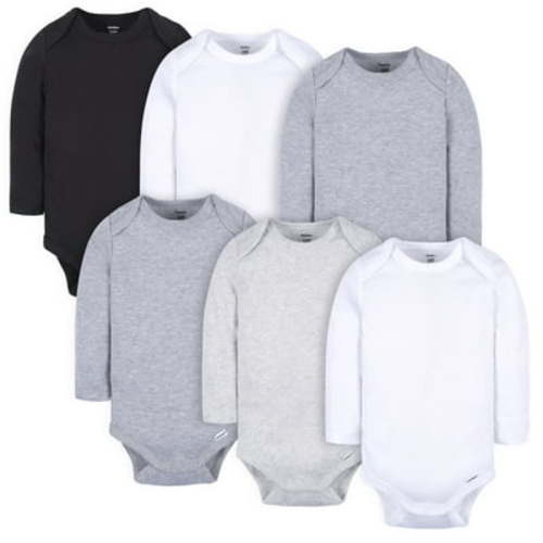 Gerber Baby Gender Neutral Long Sleeve Onesies Bodysuits, 6-Pack, Sizes Newborn - 12 Months