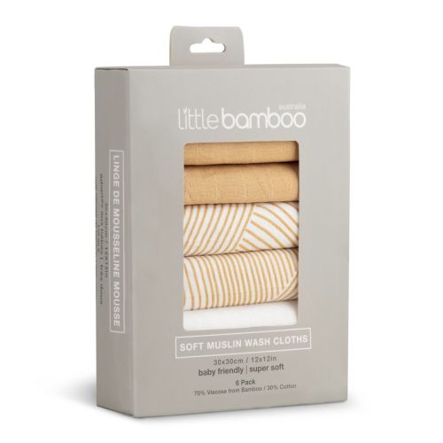 Little Bamboo Muslin Washers 6pk - Marigold