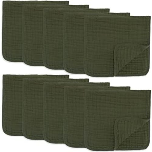 Comfy Cubs Muslin Burp Cloths Large 100% Cotton Hand Washcloths for Babies, Baby Essentials 6 Layers Extra Absorbent and Soft Boys & Girls Baby Rags for Newborn Registry (Kelp 10-Pack, 20" X10")