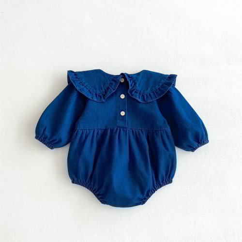 Baby Denim Ruffled Collar Bodysuit