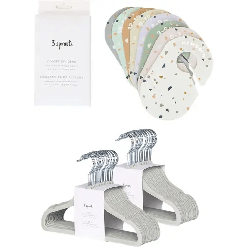 3 Sprouts Closet Dividers & Hangers Bundle - 8 Baby Size Dividers (Terrazzo) and 30 Velvet Hangers for Baby Clothes (Seafoam)