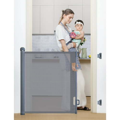 Retractable Mesh Baby Gate, Safety Gates for Stairs Doorway, 33''Tall Extends to 71''Wide, Gray