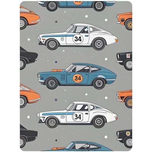 Vintage Race Cars Pack and Play Sheets Fitted 39" x 27" Mini Crib Sheet Natural Cotton Soft & Breathable for Pack N Play Mattress