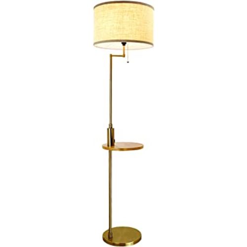 Bedroom & Living Room Floor Lamp with USB Charging Port-DLLT Stand Reading Light & Side Table-Classic Tall Pole Light for Office-Suits Mid Century Modern Home & Farmhouse Rustic Lighting-Drum Shade