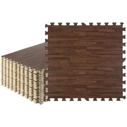 Foam Floor Tiles - 96sqft Wood Grain Interlocking Foam Tiles with Border - Foam Play Mat Playroom or Gym Flooring for Home Gym by Stalwart (Dark)