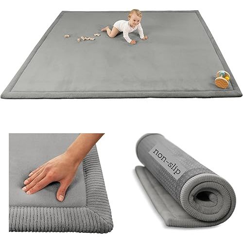 Premium Baby Play Mat for Floor 60" x 80" Dark Gray – Cloud-Soft Coral Velvet Memory Foam Rug for Crawling & Play – Non-Slip, Water-Resistant, Easy-Care Muscle Mat – Non-Toxic Padded Playmat