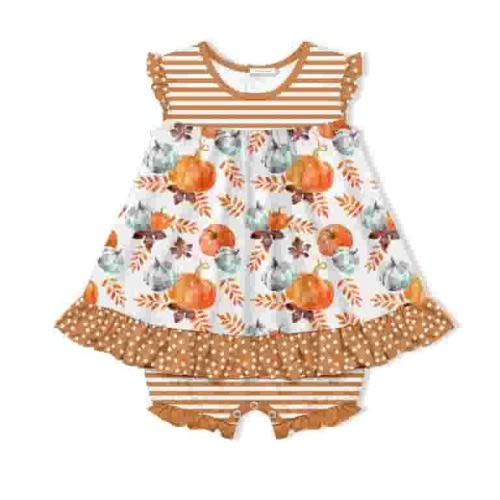 Millie Loves Lily Baby Girl Caramel Pumpkin Harvest Skirted Bubble Romper Jersey Knit size 3m