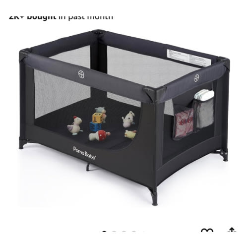 Pamo Babe Portable Crib Baby Playpen with Mattress and Carry Bag Black