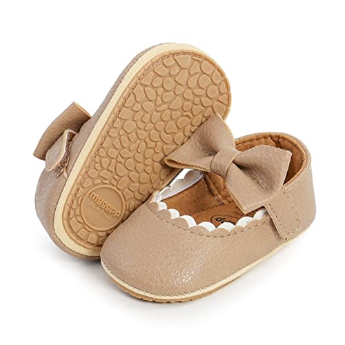 LAFEGEN Baby Girls Mary Jane Flats with Bownot Non Slip Soft Sole PU Leather Newborn Infant Toddler First Walker Cirb Dress Shoes