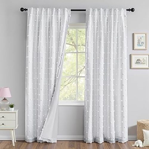 MYSKY HOME White Blackout Curtains for Living Room 84 Inches Long 2 Panels