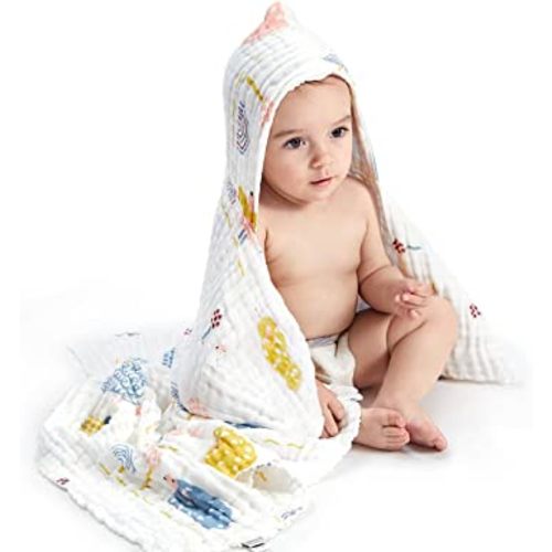 6 Pack Baby Muslin Bath Towels Cotton Soft Infant Towels Large Swaddle  Receiving Blankets 6 Layers 43.3 x 43.3 Inch for Newborn Toddlers Boys Girls