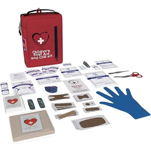Portable First Aid Kit for Kids with CPR Shield - Ideal for Home, Car, School, Camping, and as a Travel First aid kit. Latex-Free Bandages – Children First Aid Guide by The Life Safety Pro
