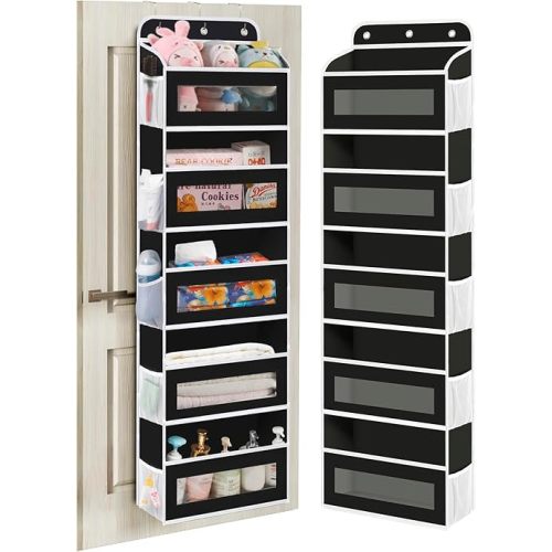 Over The Door Organizer Storage 2 Pack, 5 Shelves Door Organizer Hanging with 10 Mesh Pockets, Behind Door Storage - Ideal for Newborn, Nursery, and Baby Essentials Daily Use(Black)
