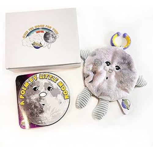 Celestial Buddies Over The Moon for You Gift Box Set - Baby Board Poem & Crunch Bunch Plush Sensory Learning Educational Space Planet Teether Toy