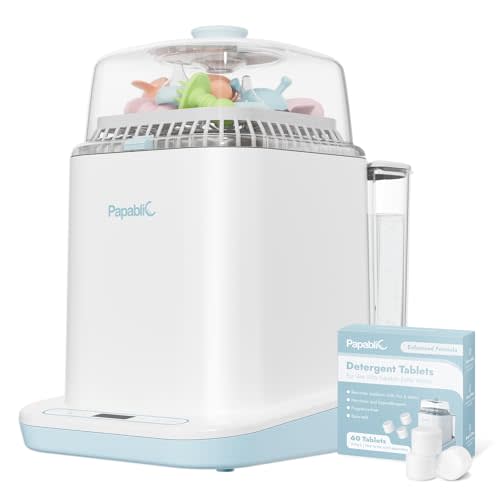 Papablic Bottle Washer Pro, Baby Bottle Washer & Sterilizer & Dryer, 4-in-1 Bottle Washer Sanitizer for Bottles, Pump Parts, & Baby Essentials - Quick & Clean with 60 Detergent Tablets