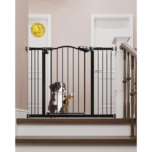 InnoTruth 29-39.6” Baby Gate for Stairs & Doorways, 30" Tall Dog Gate for Pets, Dual-Lock Safety and One Hand Opening Design, Pet Gate for Hallways, Outdoors, Wall-Friendly Install, Pure Black