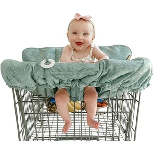2-in-1 Cushy Cart Cover and High Chair Cover | Universal Fit | Includes Storage Pouch (Sage Leaves)