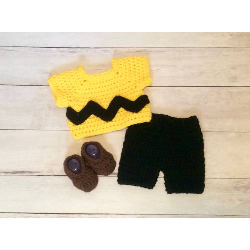 Crochet Charlie Brown Photography Prop/Newborn Photo Prop/Baby Shower Gift/Infant Halloween Costume/Peanuts/Charlie Brown Cake Smash Props